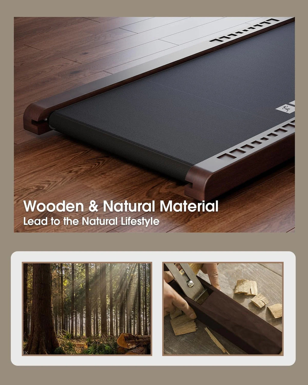 Under Desk Treadmill, Brown Wood Electric Treadmill with Remote Control W99856