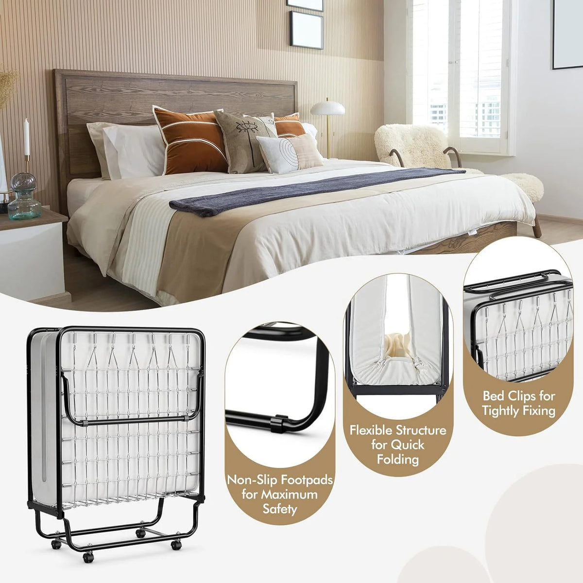 Folding Bed with Memory Foam Mattress and Wheels O938053