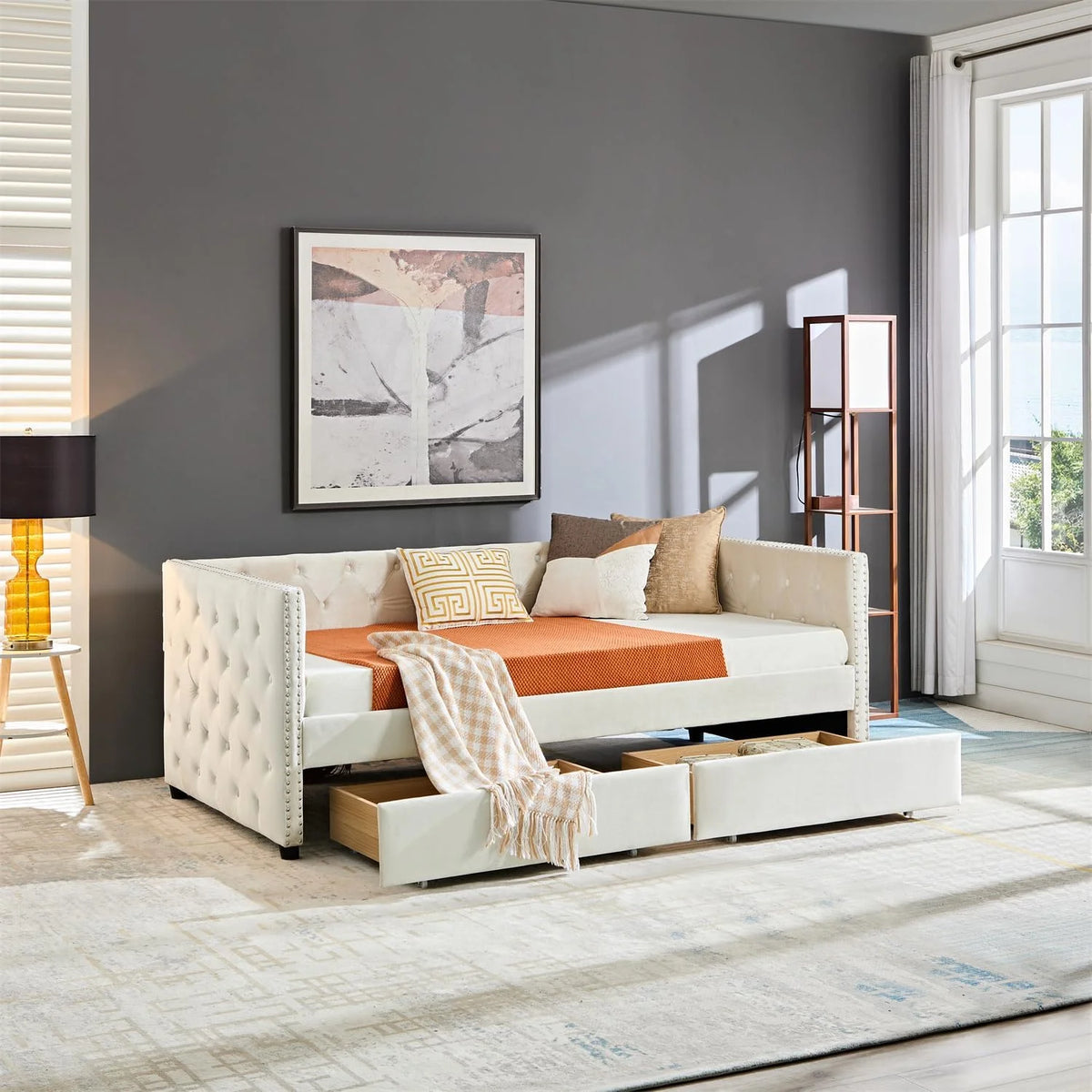 Velvet Upholstered Daybed with 2 Storage Drawers Z958