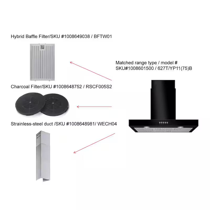 30 in. 350CFM Convertible T-Shape Wall Mount Range Hood in Black with Charcoal Filters and LED Lighting R994