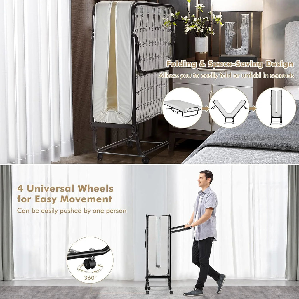 Folding Bed with Memory Foam Mattress and Wheels O938053