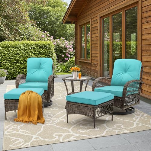 3 Pieces Wicker Patio Bistro Set with Rocking Chair and Glass Coffee Table T34727