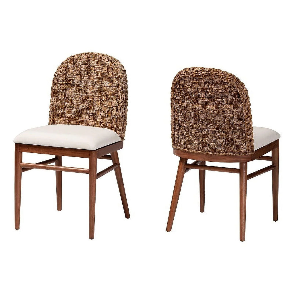 Brown Acacia Wood Seagrass Dining Chair Set of 2 N95426