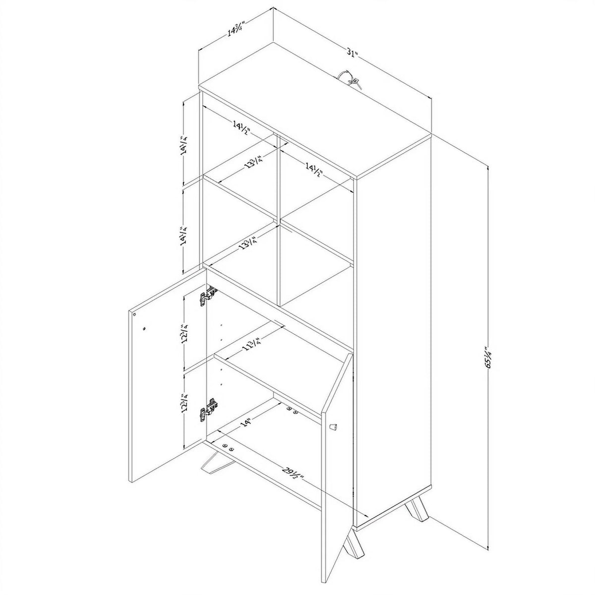 Contemporary Bookcase with 2 Doors & 4 Open Storage Spaces H3928