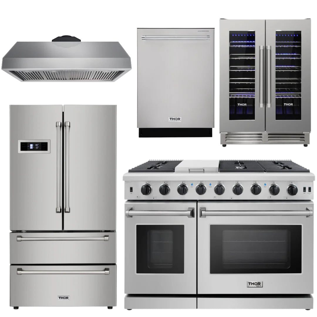 48 in. Gas Range, Range Hood, Refrigerator, Dishwasher, Wine Cooler U79568
