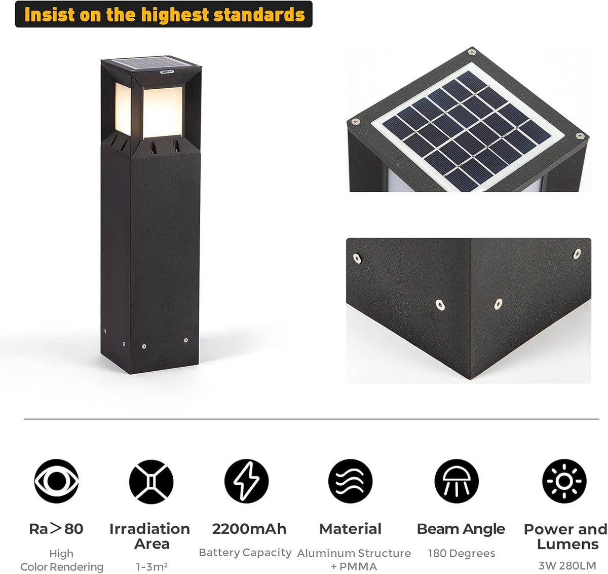 Solar IP54 Waterproof 3000K LED 32 Inches Outdoor Bollard Path Light G4983