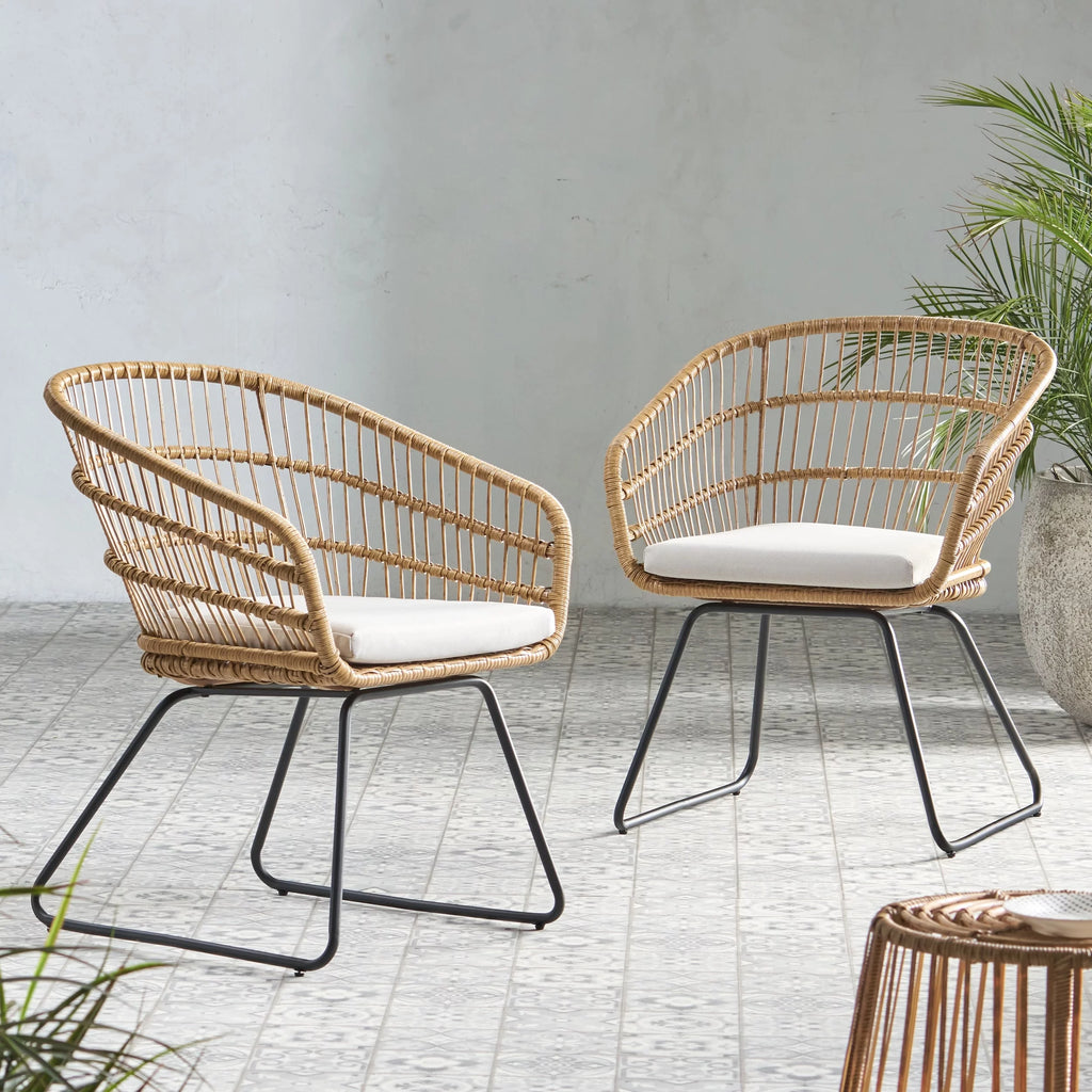 Wicker Outdoor Dining Chair with Cushion Set of 2 L922
