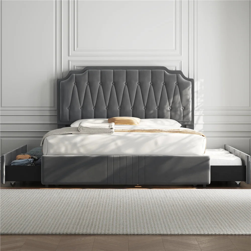 Queen Upholstered Bed with 4 Storage Drawers G951942
