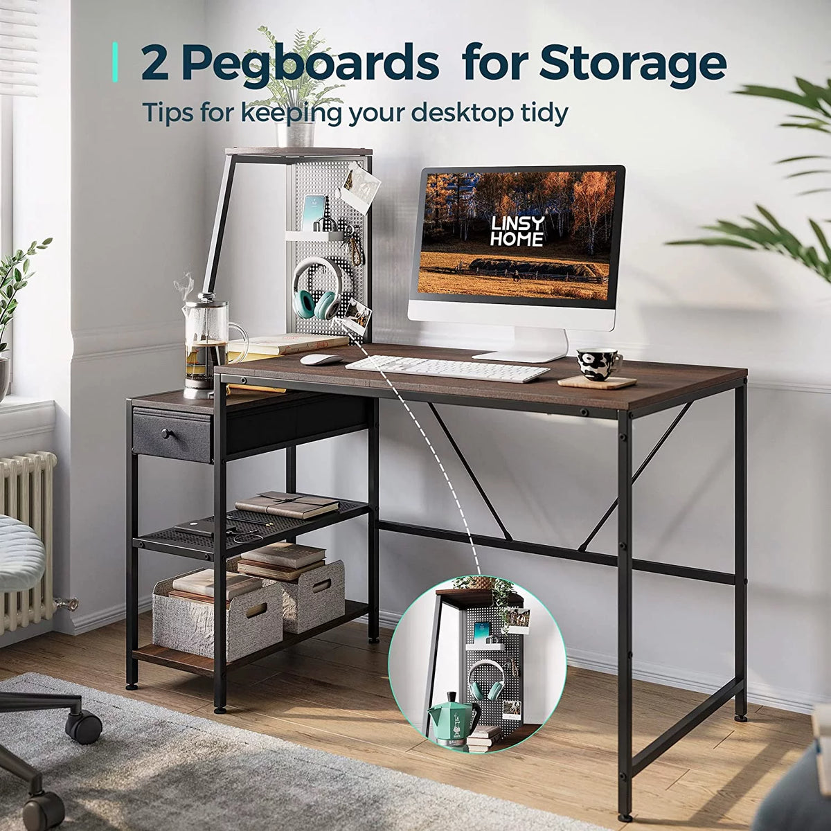 48 Inch Computer Desk with Shelves and Storage Drawer B896407