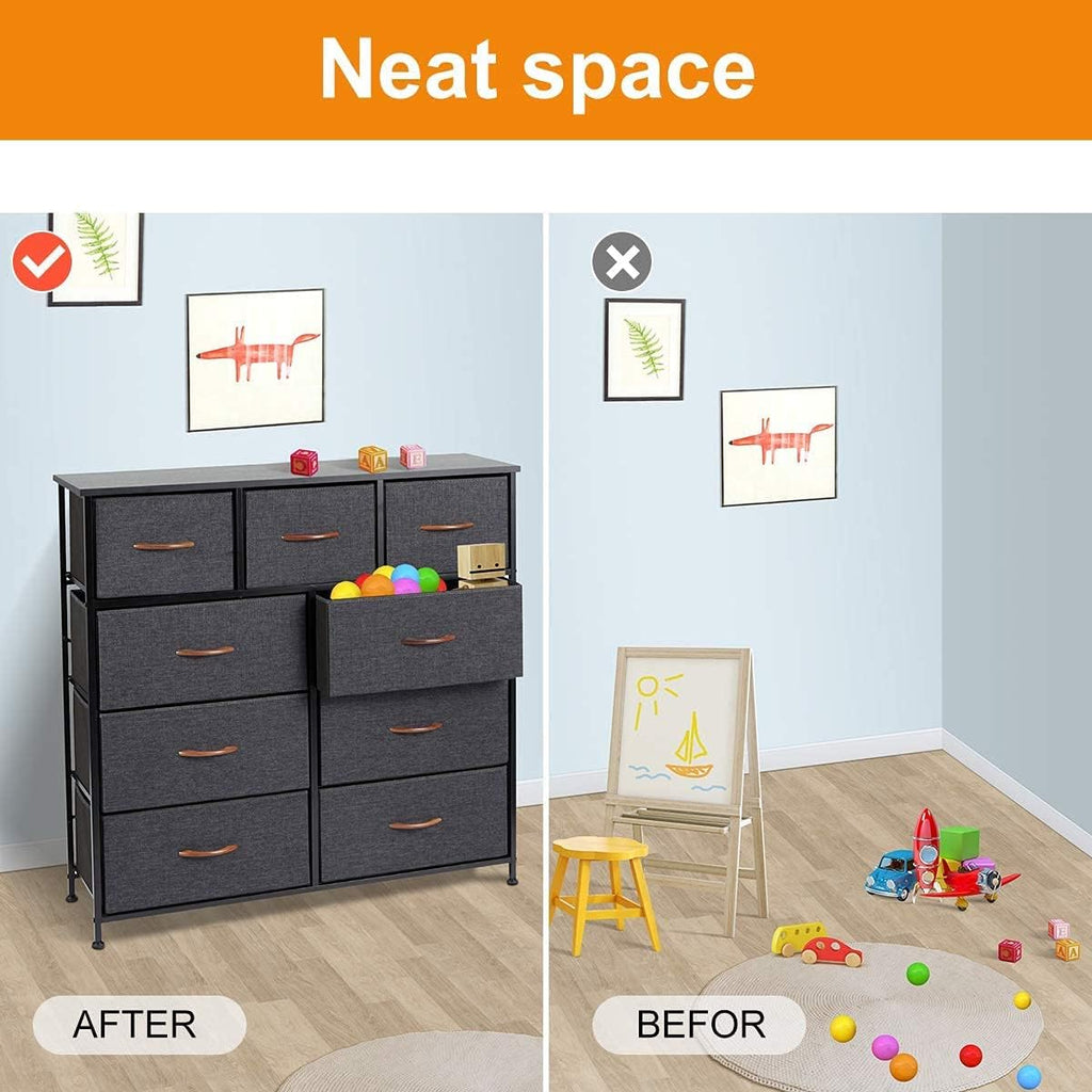 9 Drawer Dresser with Steel Frame and Wooden Top Y324330