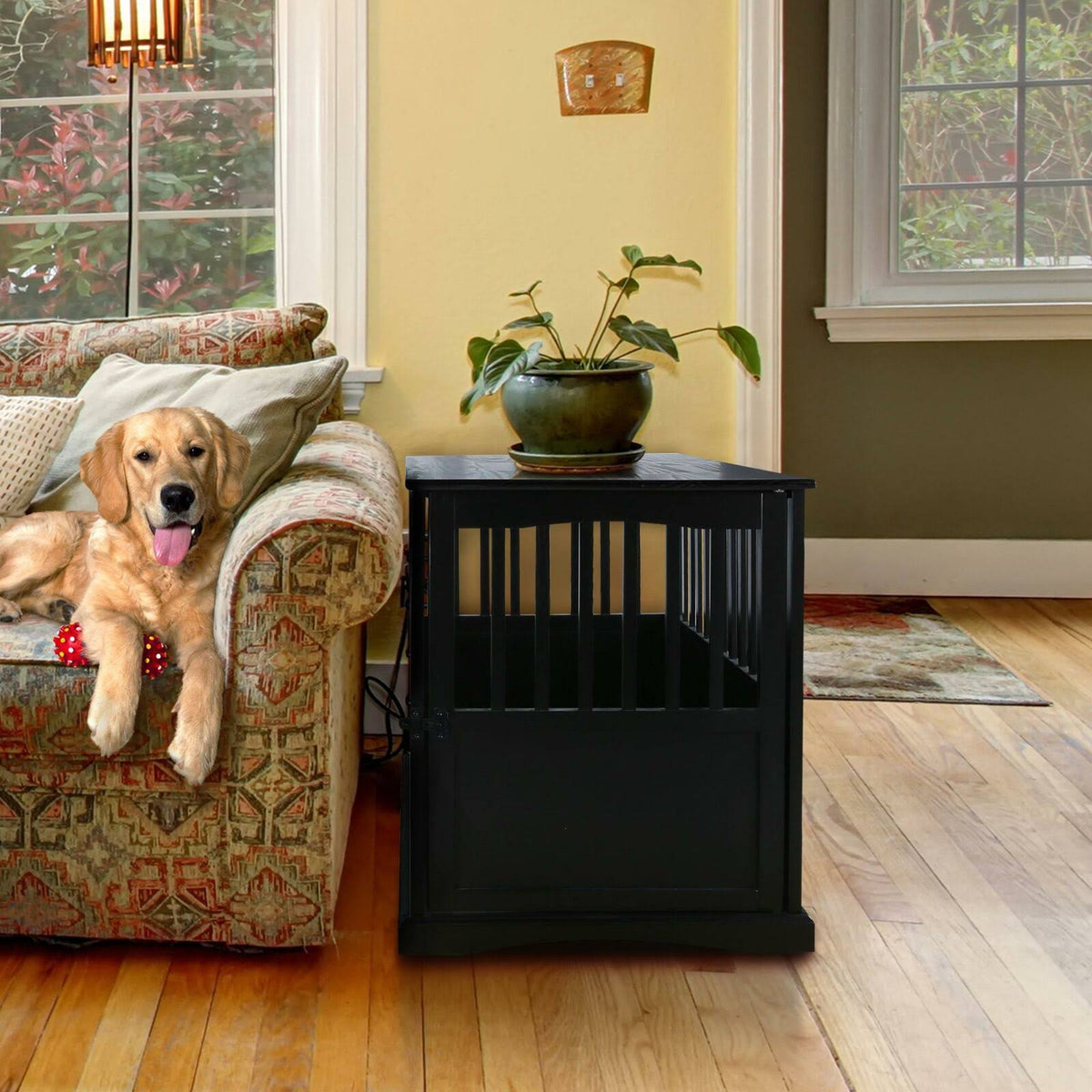 Black 27 inch Wooden Pet Crate End Table G653