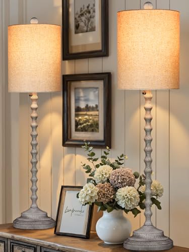 Set of 2 30" H Table Lamps with Metal Bases & Linen Shades J7935