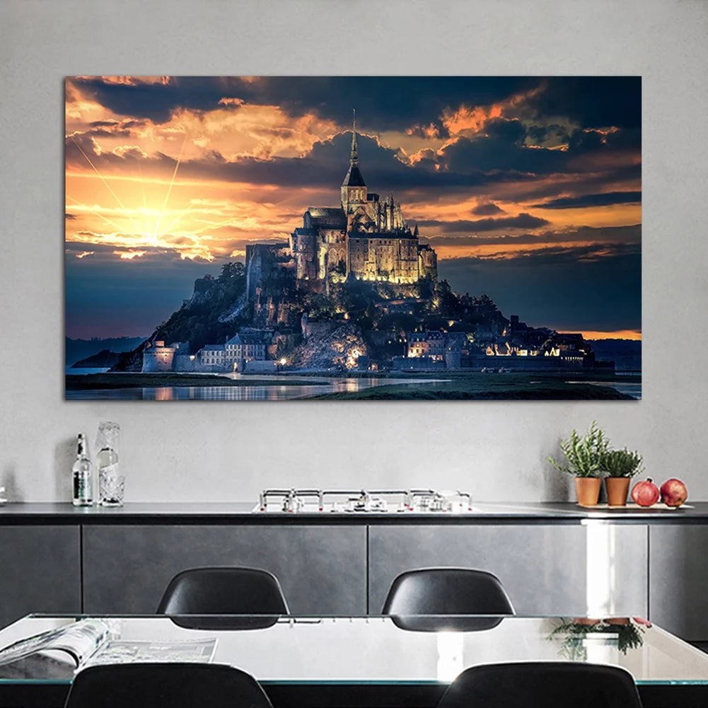 Framed Le Mont-Saint-Michel Wall Art Scenery Painting A5172