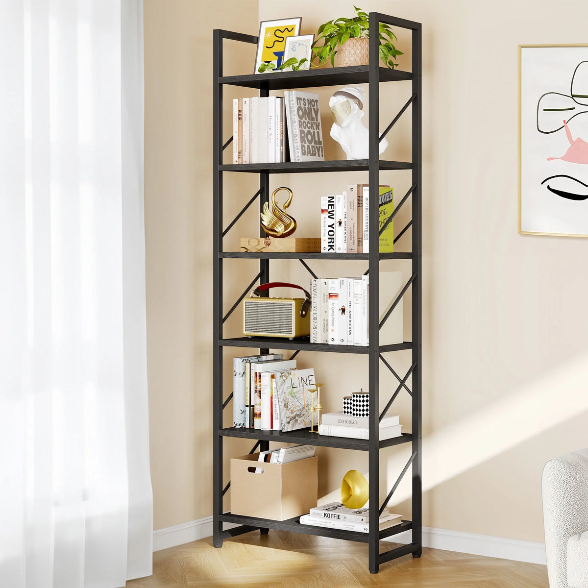 Black 6 Tiers Ladder Bookshelf T808