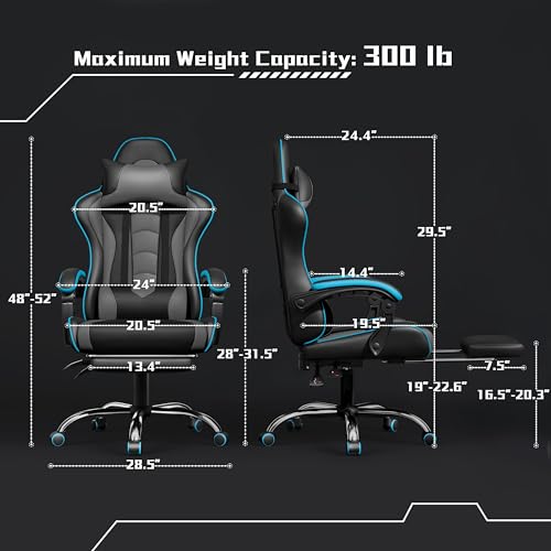 Black Gray Ergonomic Gaming Chair with Massage Lumbar Support and Footrest P1151