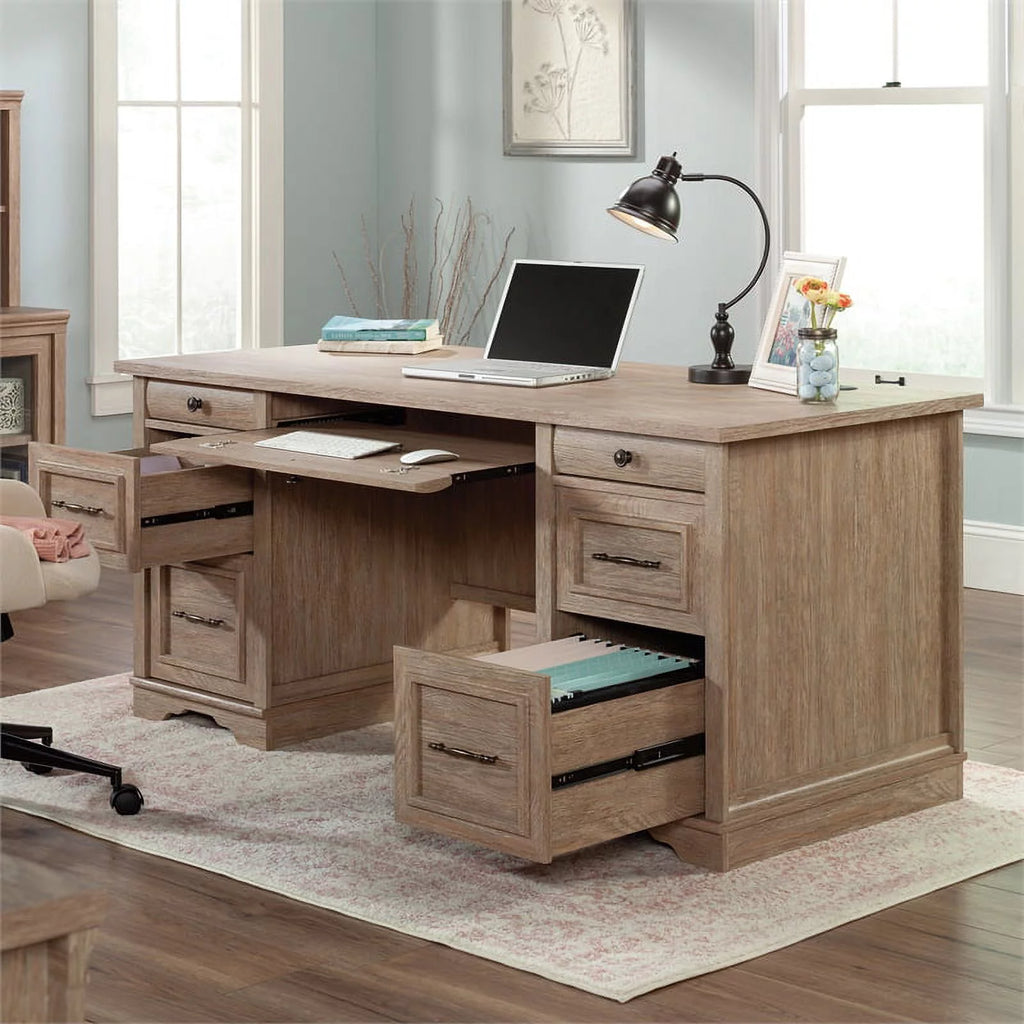 Contemporary Brushed Oak Pedestal Desk T3582