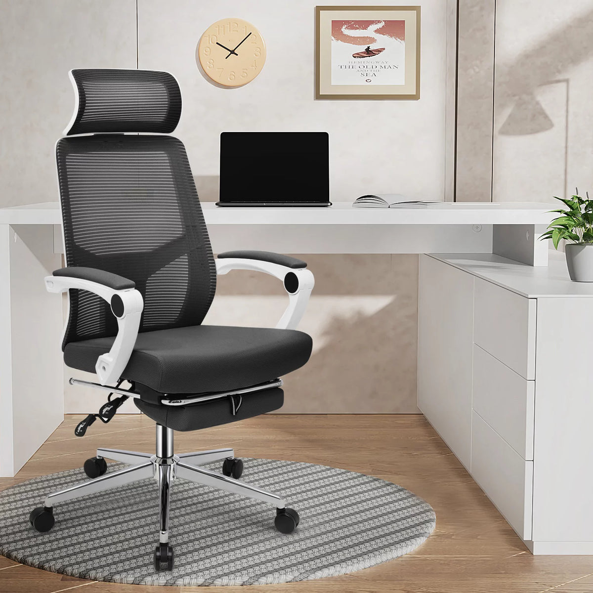 Black Ergonomic High Back Mesh Office Chair with Headrest & Footrest Y412936
