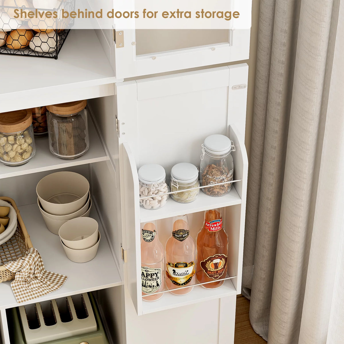 White Frosted Glass Kitchen Pantry Cabinet D8806