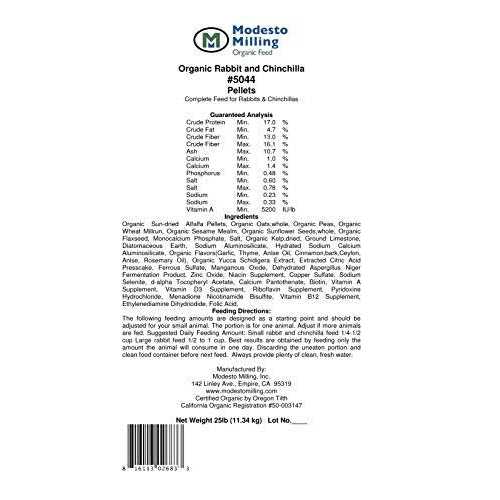 Organic Rabbit & Chinchilla Pellets 25 lbs Y94928