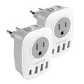 European Travel Plug Adapter with 1 USB C, 2 Outlets and 3 USB Ports, 2 Pack O33573