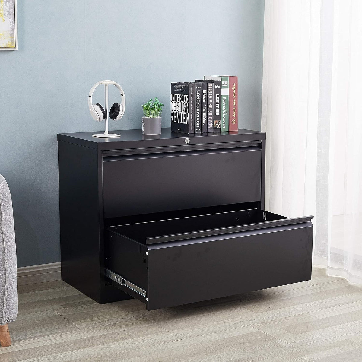 3 Drawer Black Metal Lateral File Cabinet with Lock J1775