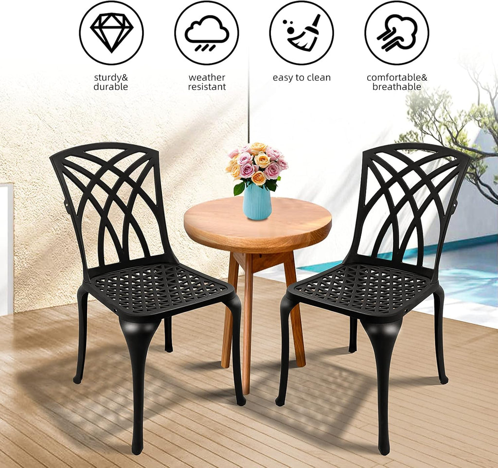 Black Set of 2 Cast Aluminum Outdoor Dining Chairs U497250