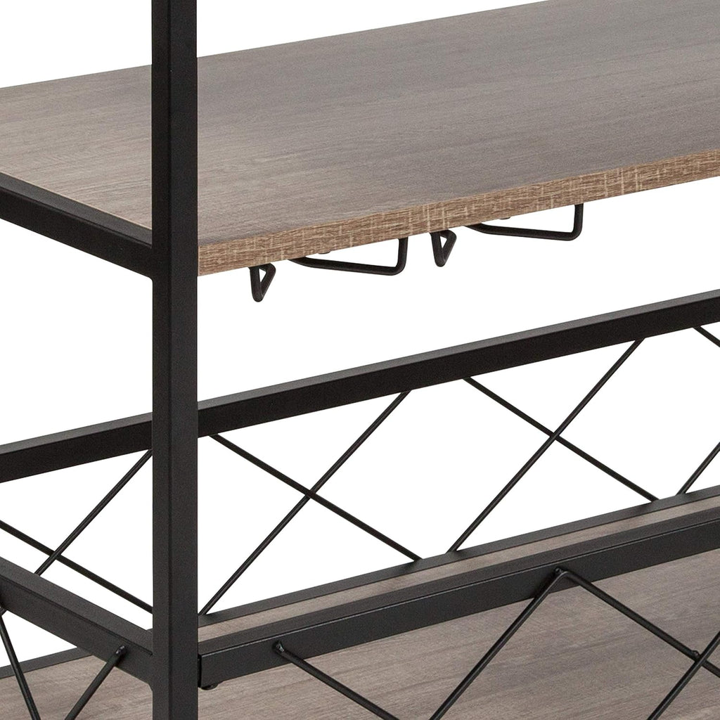Distressed Wood Kitchen Bar Cart with Storage Rack and Shelf C4015