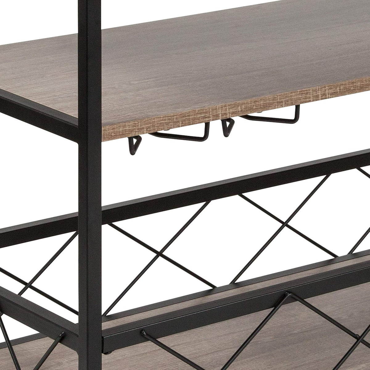 Distressed Wood Kitchen Bar Cart with Storage Rack and Shelf C4015