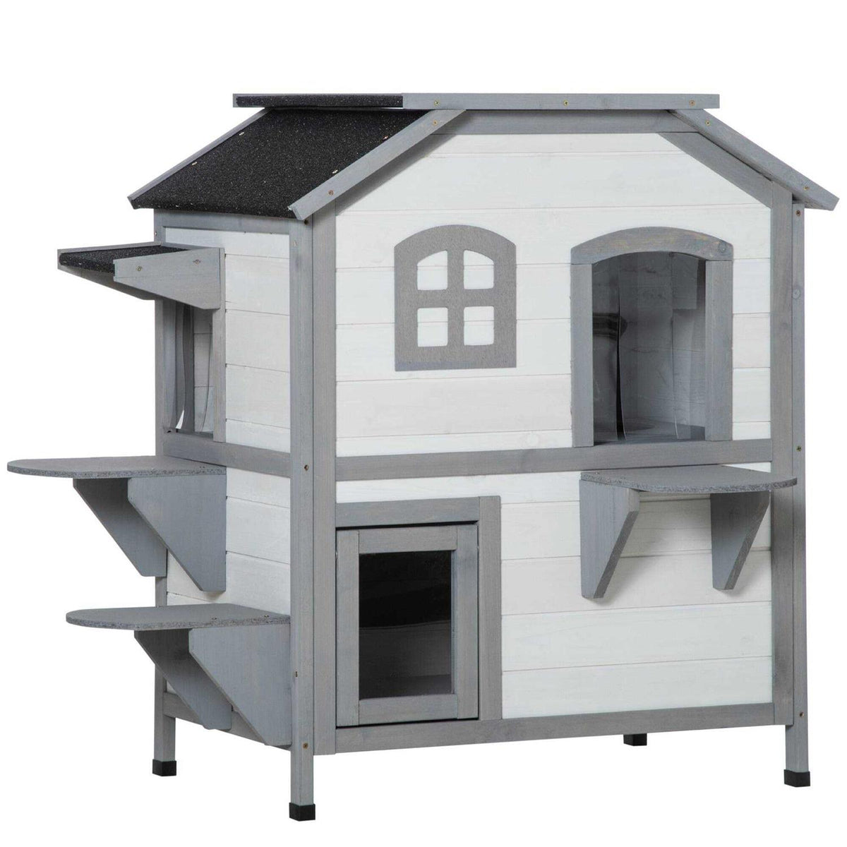 Wooden 2-Story Outdoor Cat House with Escape Door C520