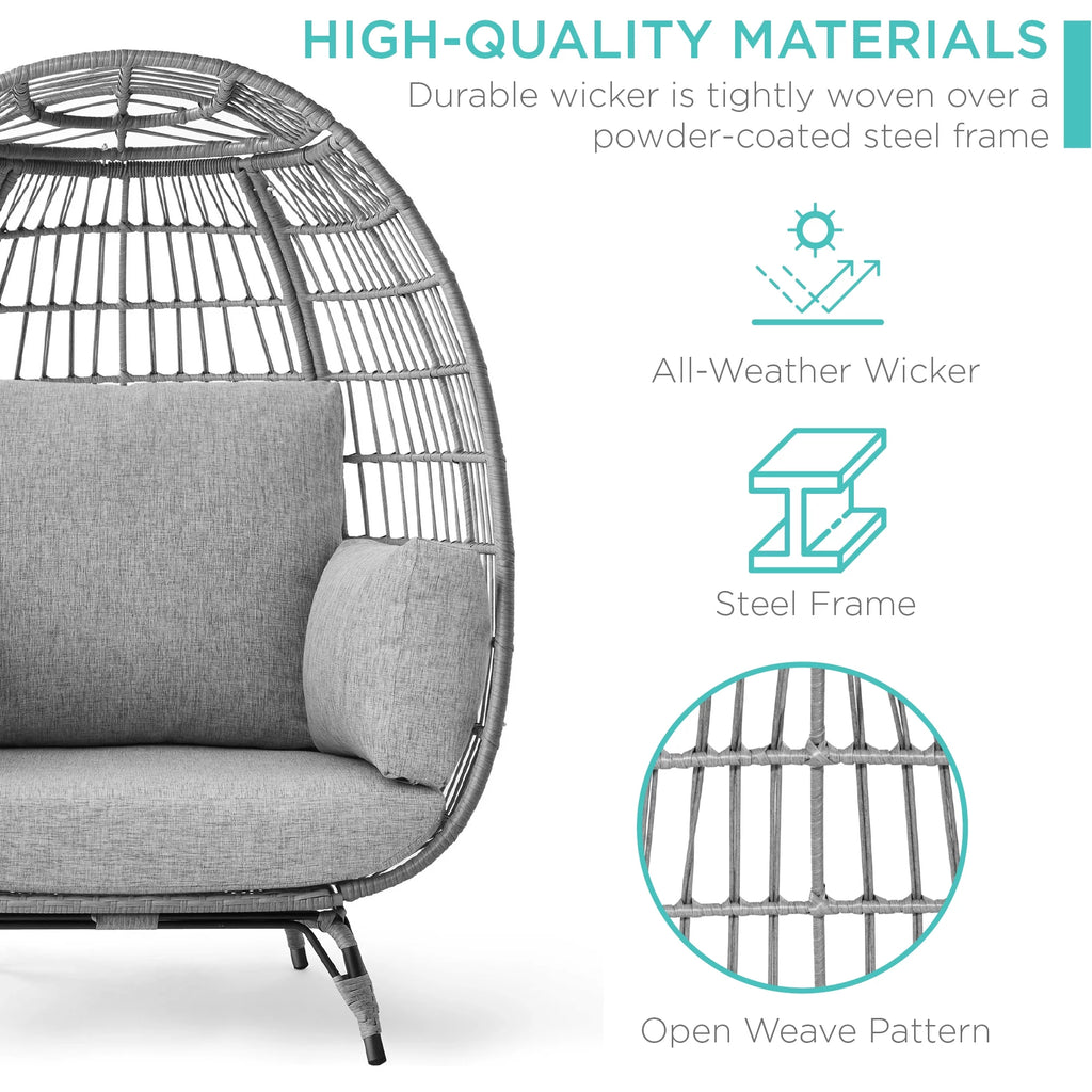 Oversized Black Wicker Egg Chair with Steel Frame K599552