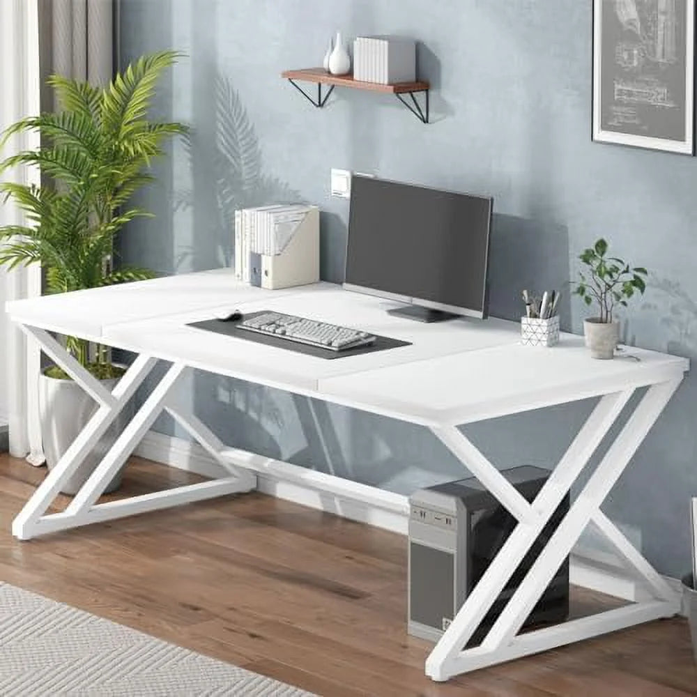 70.8" Long Wood Metal Double Workstation Desk L237