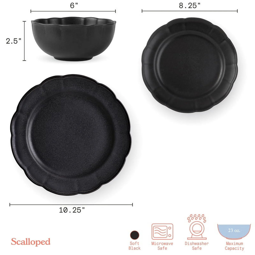 Black 12 Piece Stoneware Dinnerware Set M603