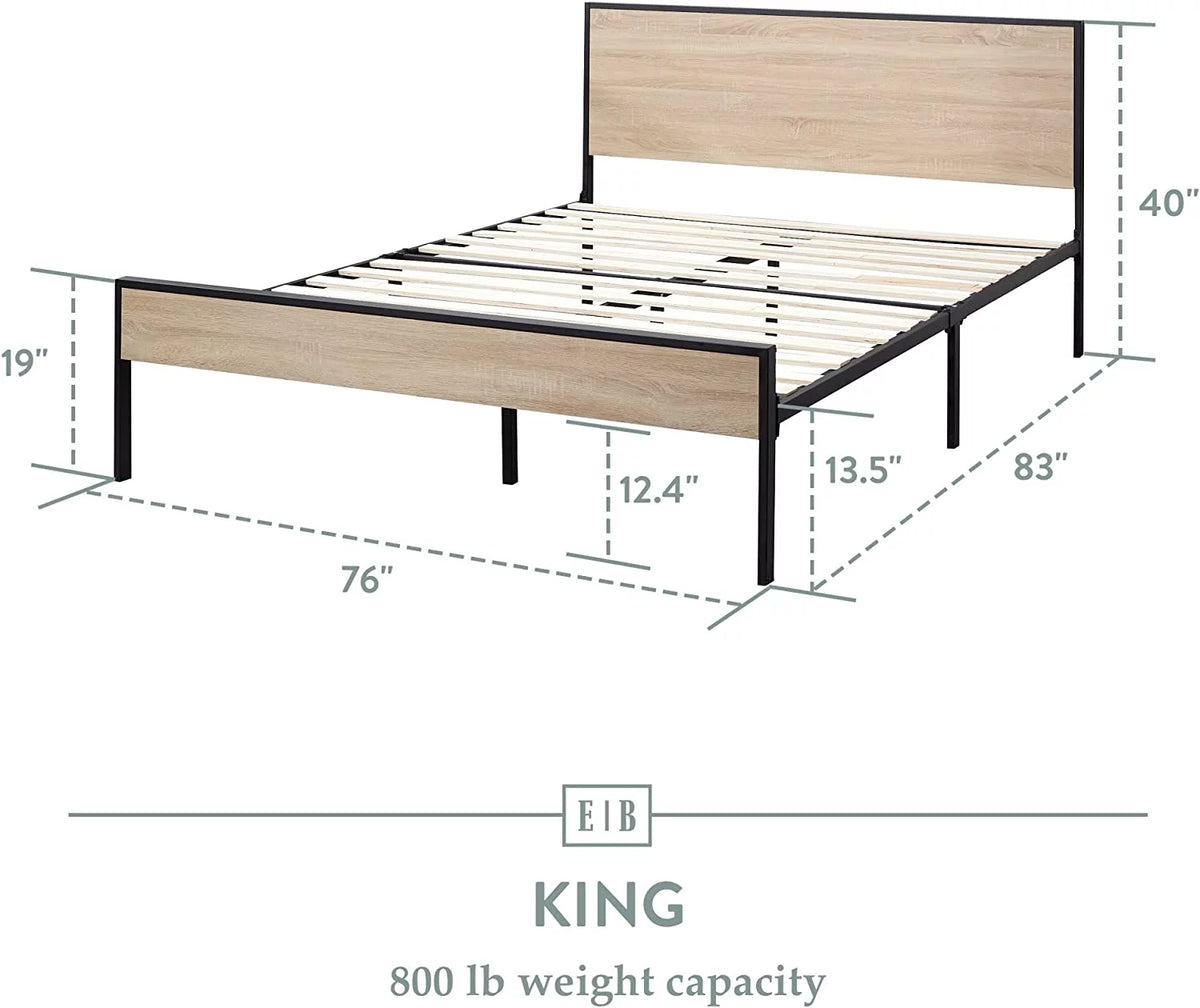 Metal Platform Bed with Wood Headboard and Footboard K21991