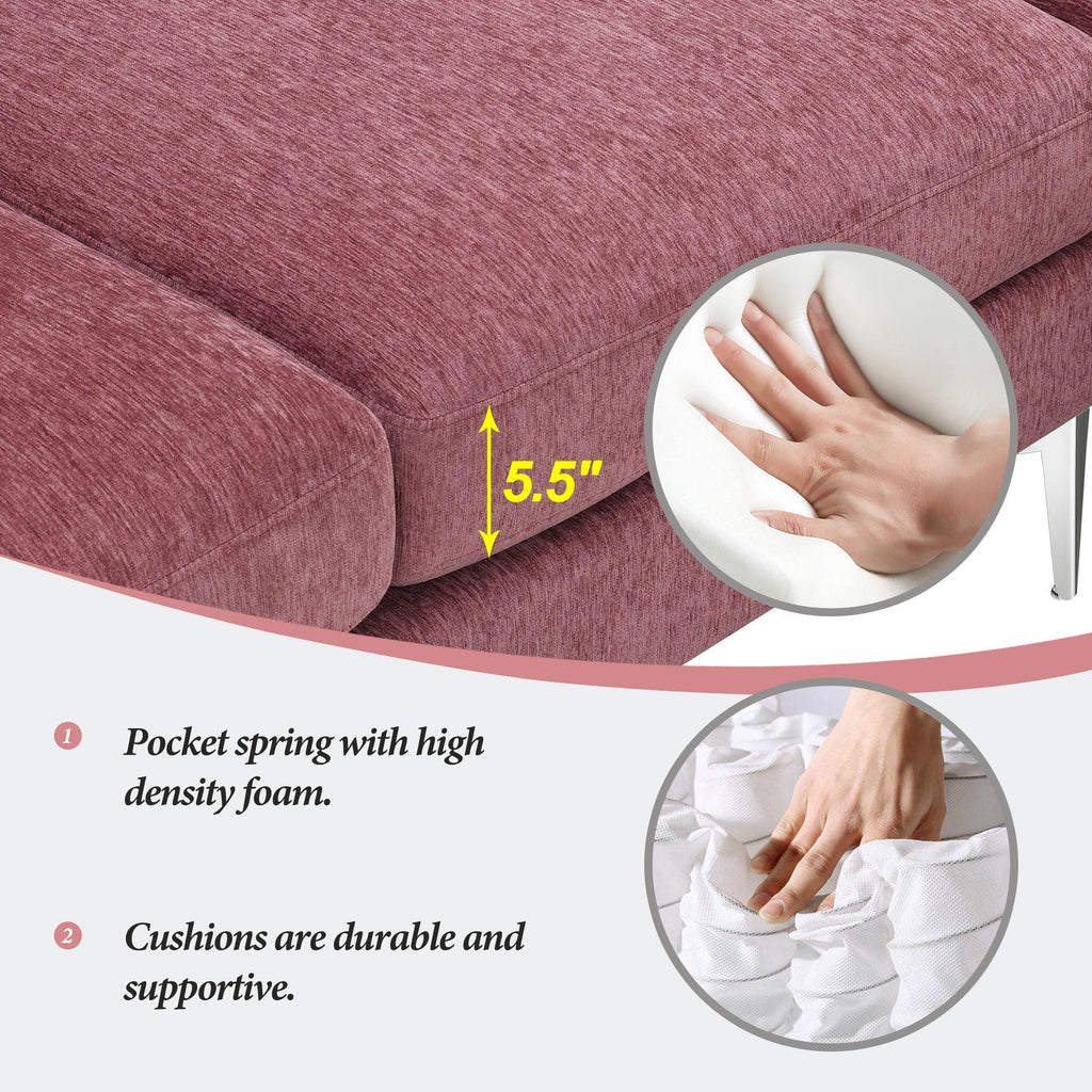 Dark Pink L-Shaped Convertible Sectional Sofa with Reversible Chaise Lounge A613601