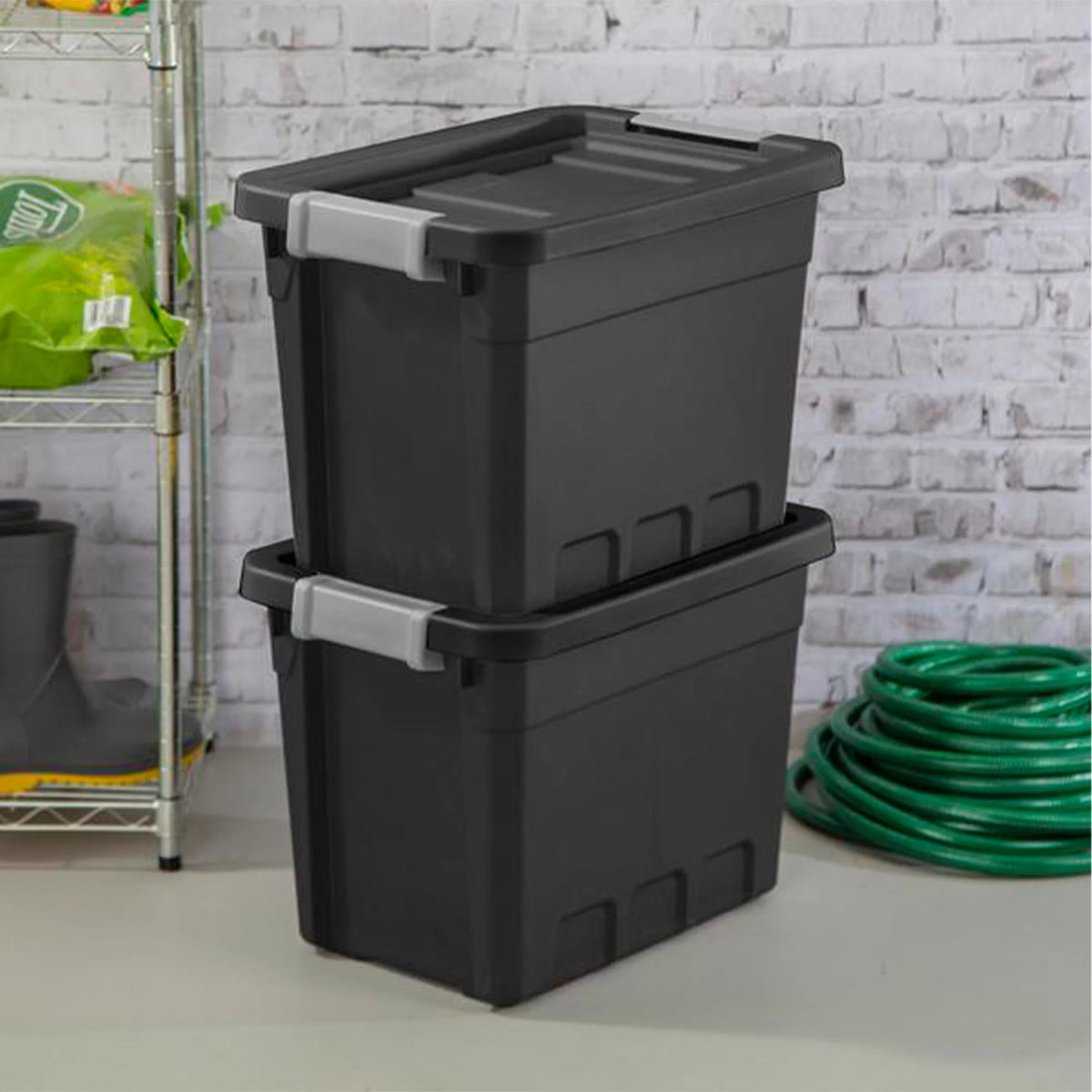7.5 Gallon Storage Totes with Latch Lids, Black 6 Pack I19977