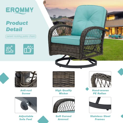 3 Pieces Wicker Patio Bistro Set with Rocking Chair and Glass Coffee Table T34727