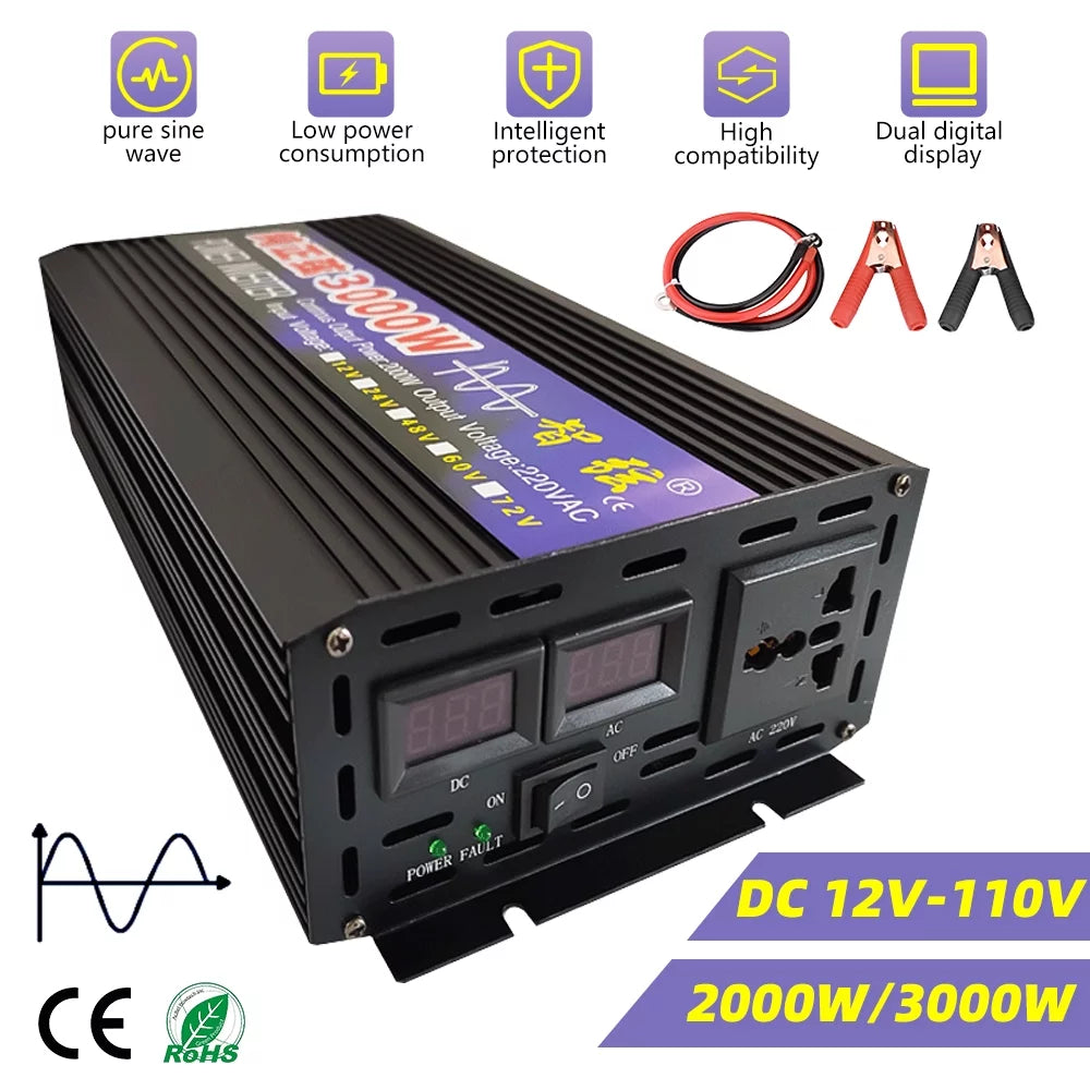 2000 Watts Pure Sine Wave Power Inverter DC 12V to AC 110V with LED Display G8836