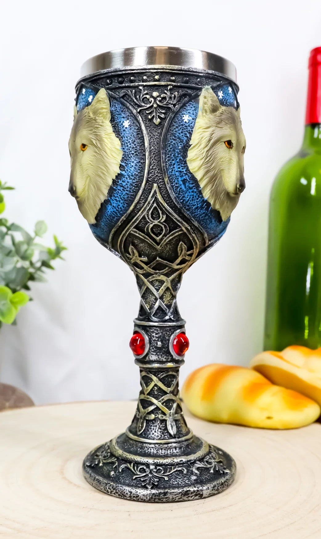 Gray Wolf Celtic Tribal Wine Chalice Goblet Cup W879
