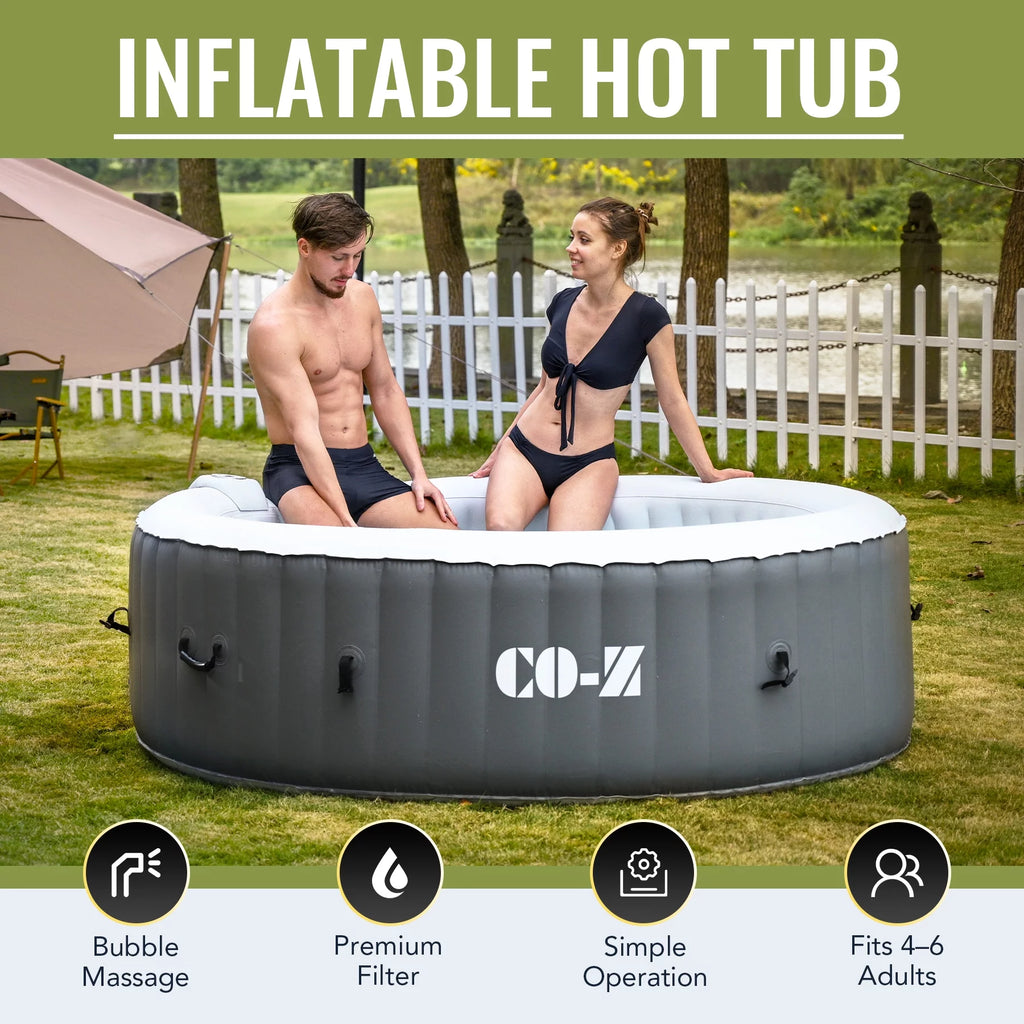 6 Person 7ft Inflatable Hot Tub Pool with Massage Jets Gray K122