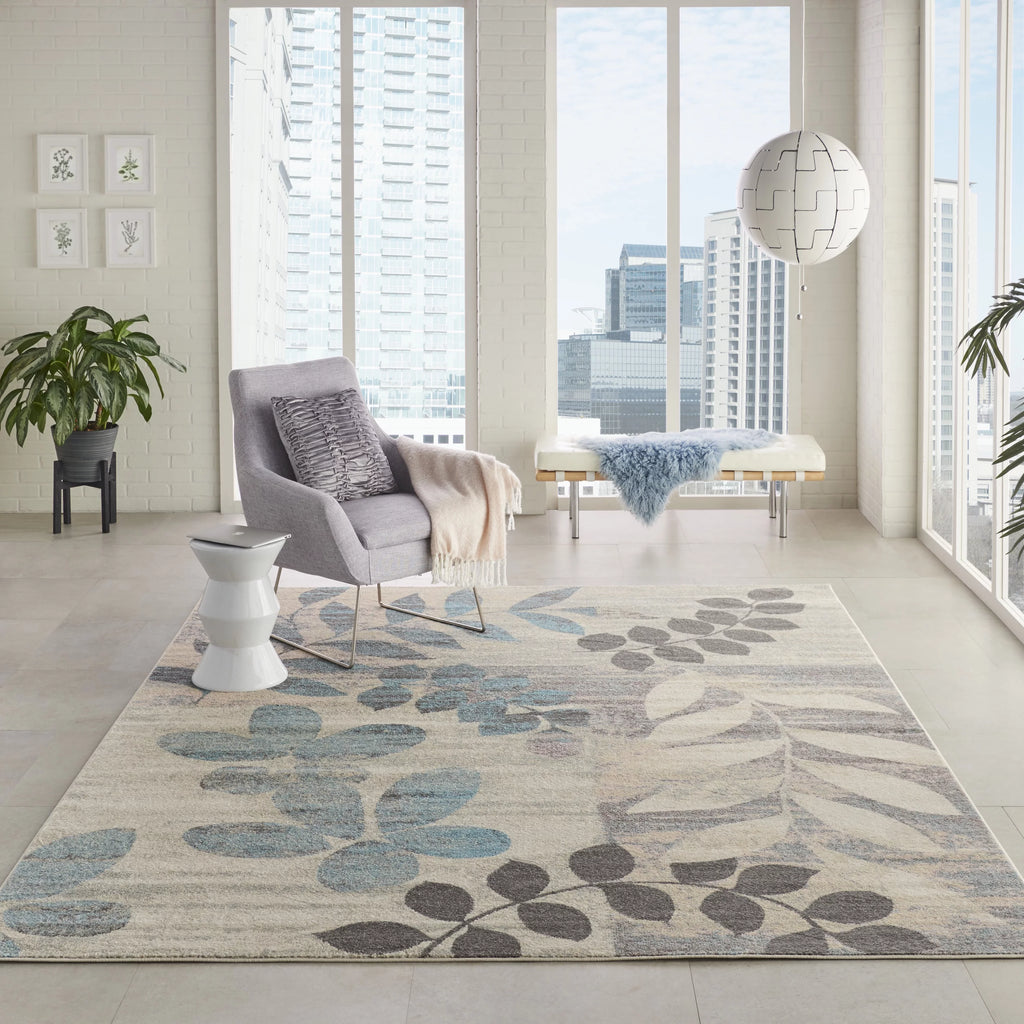 Ivory Light Blue 8' x 10' Area Rug J96315