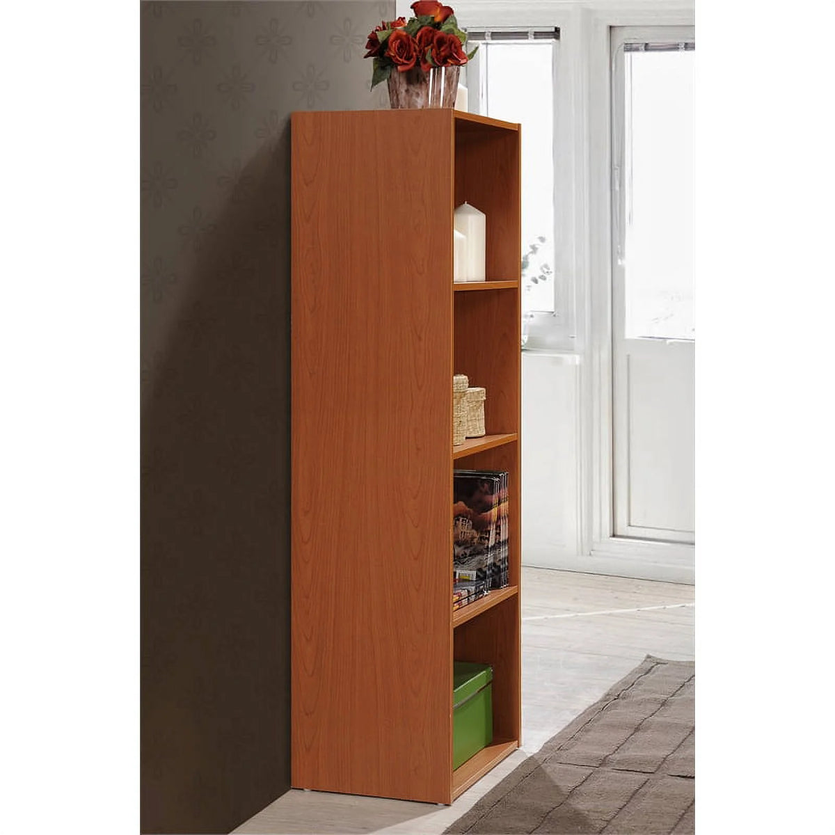 Four Shelf Wooden Bookcase in Cherry Finish K5348