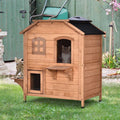 Wooden 2-Story Outdoor Cat House with Escape Door C520