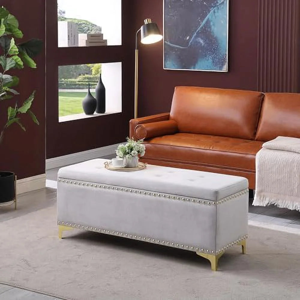 Dark Blue Tufted Linen Ottoman Bench Set M676