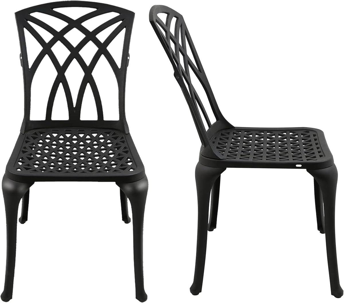 Black Set of 2 Cast Aluminum Outdoor Dining Chairs U497250