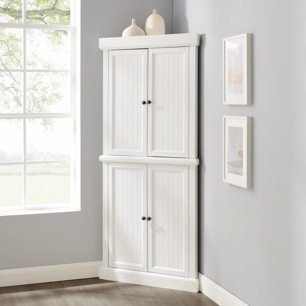 White 2-Piece Wood Stackable Corner Pantry V523786
