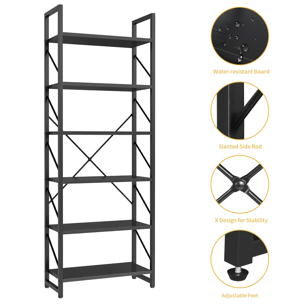 Black 6 Tiers Ladder Bookshelf T808