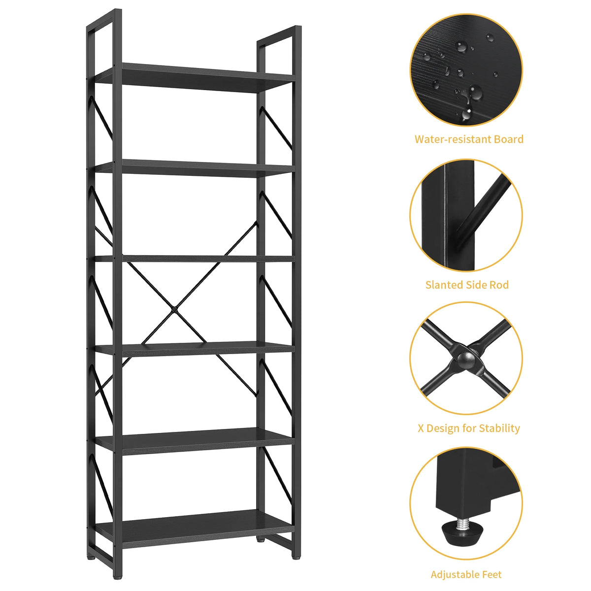 Black 6 Tiers Ladder Bookshelf T808