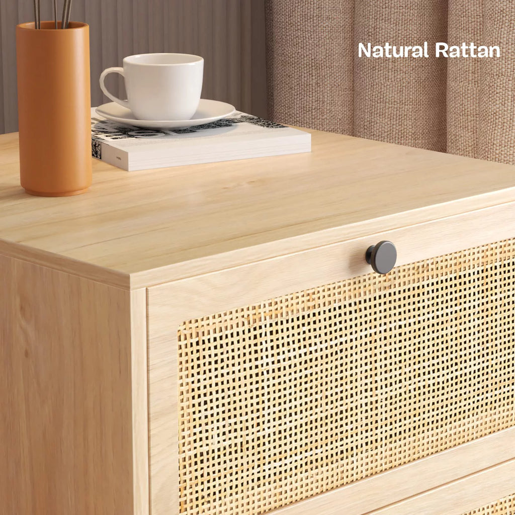 Set of 2 Rattan Storage Drawers and Shelf Nightstands A900341