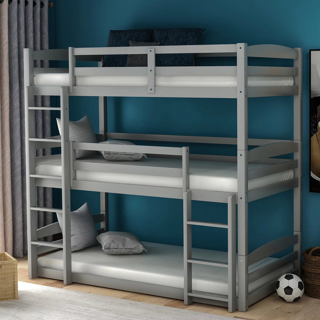 Solid Hardwood Twin Over Twin Bunk Bed with Ladder and Safety Rail Y9570