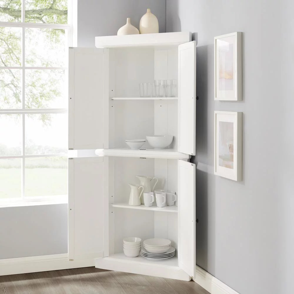 White 2-Piece Wood Stackable Corner Pantry V523786